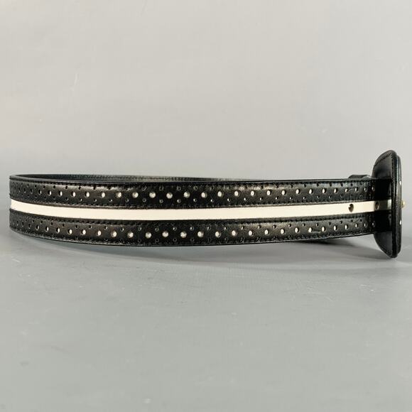 LAUREL Size S Black White Perforated Two Tone Leather Belt